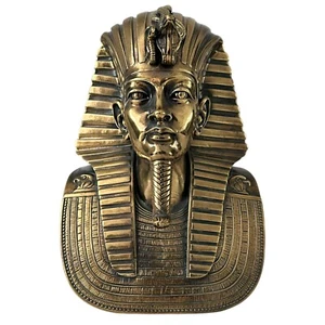 Masque De Toutankhamon Sculpture en Marbre Blanc Effet Or Bronze H 18cm - Photo 1 sur 6