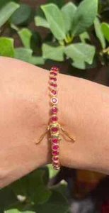 1.87Ct Round Cut Natural Red Ruby Link Tennis Bracelet 18K Solid Yellow Gold - Picture 1 of 4