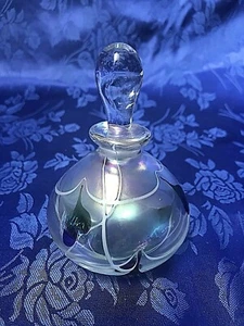 Beautiful Heavy Art Glass Iridescent Perfume Bottle Swirls and Hearts - Picture 1 of 3