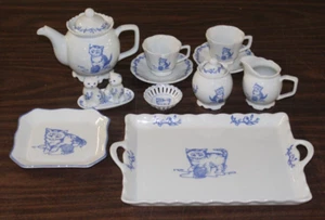 Elisabeth Trostli Andrea By Sadek Kitten Toile Teapot Cups Saucers Creamer Tray - Picture 1 of 3