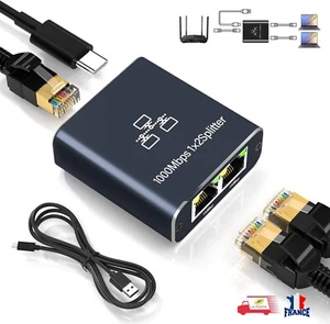 Switch Ethernet 1 à 2 1000Mbps Switch RJ45 Multiprise RJ45 Gigabit Network LAN - Imagen 1 de 9