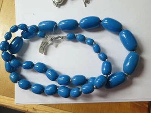 ENORME collar de cuentas colorido mercado mundial AZUL CON ETIQUETAS 18" - Imagen 1 de 8