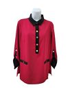 Jones New York Tunic Top Blouse Womens Size 10 Buttons Long Sleeve Red Black
