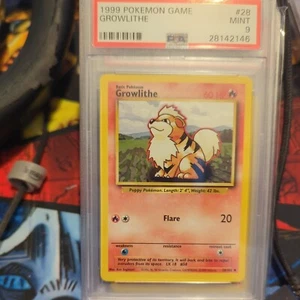 Growlithe 28/102 Base Set Uncommon Pokemon Card 1999 Unlimited PSA 9 MINT - Picture 1 of 6