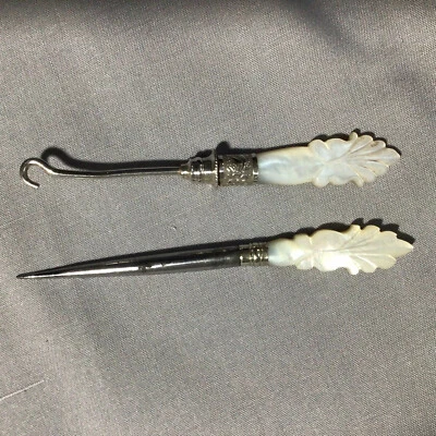 Antique Mother of Pearl Shell Button Hook & Button Hole Poker - Image 1 of 4