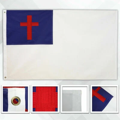 Christian Flag 3x5FT Embroidered DOUBLE SIDED NYLON 200D Brass Grommets Cross - Image 1 of 3