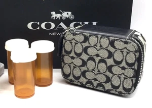 Coach Signature Black/Grey Canvas Leather Triple Pill Case Travel Box - Picture 1 of 7