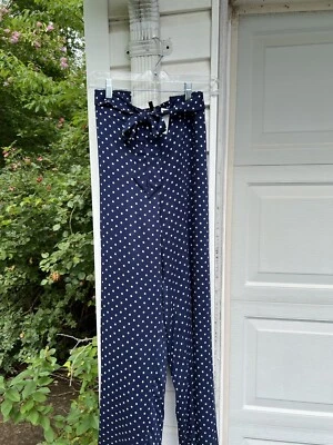 NWT Talbots Gorgeous Navy Blue White Polka Dot Elastic Waist Sash Pants 3X - Image 1 of 4