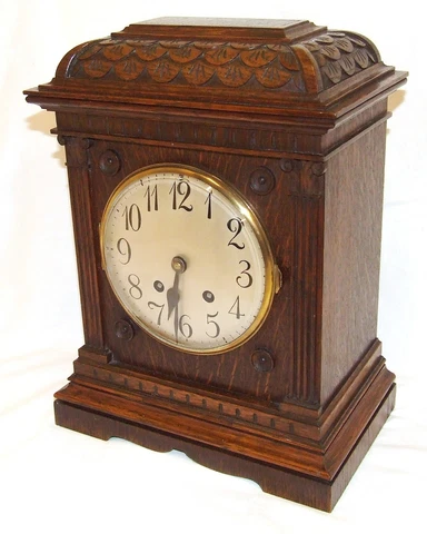 Antique LENZKIRCH Carved Oak Bracket Clock : CLEANED AND SERVICED Cover