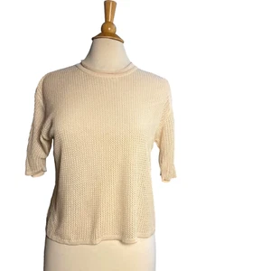 Vintage August Silk petite Size M/L ivory color mesh T Shirt short sleeve - Picture 1 of 12