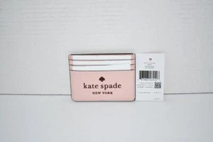 Estuche para tarjetas de cuero con logotipo delgado KATE SPADE PEQUEÑO en humo rosa #0400017909927 nuevo con etiquetas - Imagen 1 de 4