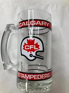 VINTAGE CFL Canadian Football League Glass Beer Mug  CALGARY  STAMPEDERS  VGC