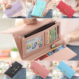 Cartera sin asas de cuero de lujo para mujeres organizadora de tarjetas de crédito soporte para teléfono - Imagen 1 de 13