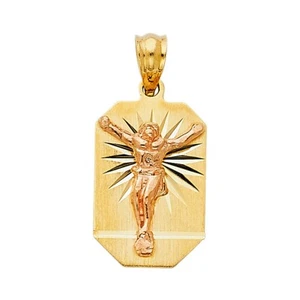 14K Two Tone Gold Religious Crucifix Stamp Pendant For Necklace or Chain - Picture 1 of 4