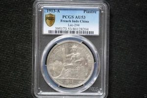 F010 1913-A French Indo-China Piastre PCGS AU53 Lec-294, KM-5a.1 Paris mint - Picture 1 of 4