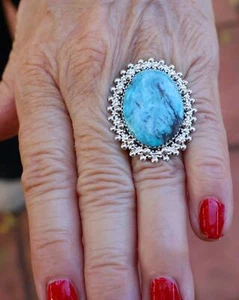 NEW Large Navajo by D BENALLY Size 7 Ring Sterling & Kingman Turquoise 9 grams - Picture 1 of 10
