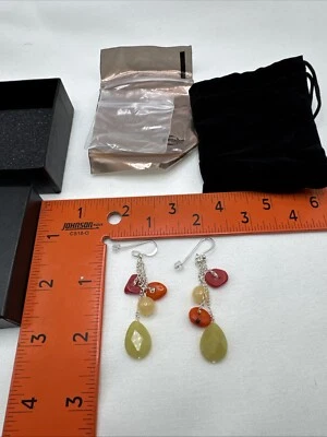 Vintage BARSE Sterling Silver Multi Drop Natural Stone Dangle Earrings Red - Image 1 of 4