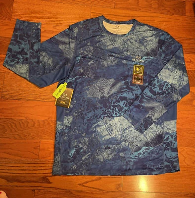 NWT Mens Realtree Wav3 Fishing Long Sleeve Blue Water Print Shirt Size XL - Image 1 of 4