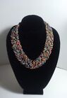 Vtg. Multi Strand Braided Seed Beads Autumn/Native American Colors 21" Necklace