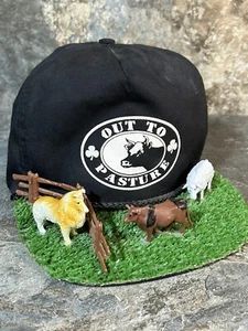 Vintage Rare Fun Farming Out To Pasture Promo Black Zipperback Rope Hat Vtg Cap - Picture 1 of 5