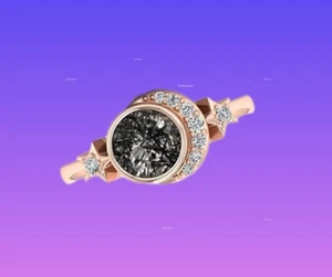 Rutilated Quartz Ring Rose Gold Plated Round Diamond Celestial Star Jewelry Gift - Picture 1 of 2
