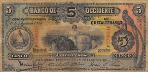 Guatemala  5  Pesos  1.8.1916  S 176b  Circulated Banknote TX14 - Picture 1 of 2