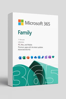 MICROSOFT 365 Famiglia per 1 Persona A VITA 5 Dispositivi per Windows e Mac ITA - Immagine 1 di 4
