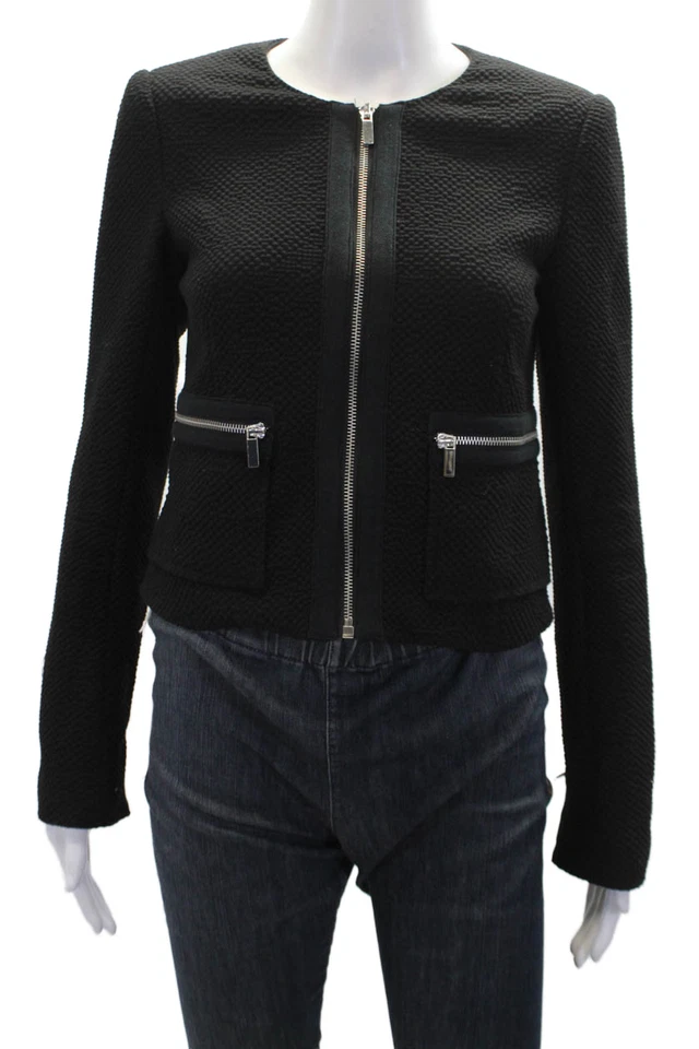 Chaqueta negra con cremallera cuello redondo texturizada Elizabeth and James para mujer talla 0 Foto 1 de 4