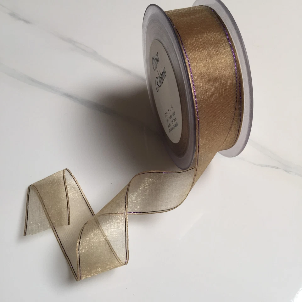 Cinta de organza metálica transparente dorada de 10 yardas 1 pulgada malla de gasa ramo de regalo Navidad Foto 1 de 4