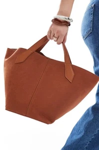 Glamorous Faux Suede Tote Bag Brown - Picture 1 of 5