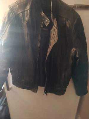 Chaqueta de moto de cuero Gallery para hombre XL negra forro aislante con cremallera Foto 1 de 2