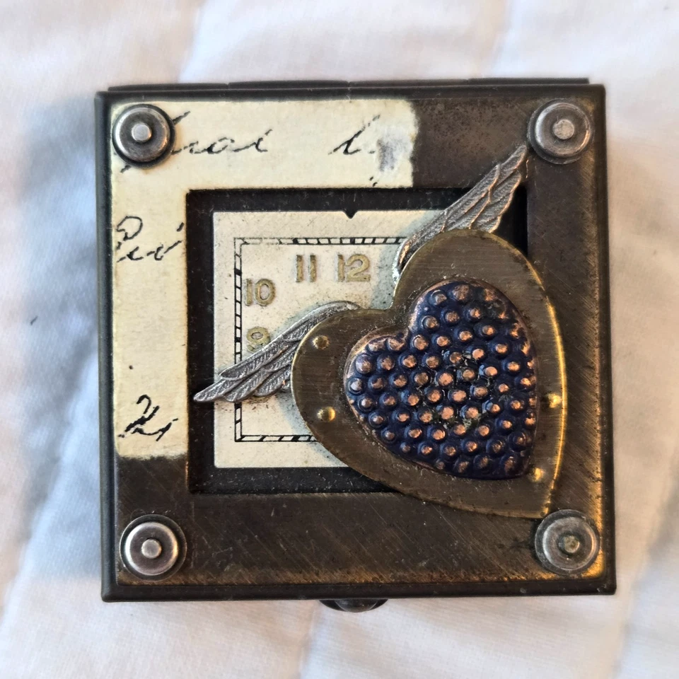 Mullanium Steampunk Wish Box Jim Tori Mullan Trinket Box Metal Heart Wing Clock - Image 1 of 4