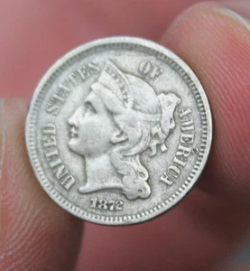 1872 Three Cent Nickel Piece 3C Ungraded Circulated US - Picture 1 of 2