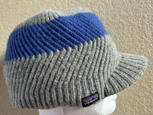 Patagonia Rabble Beanie 100% Wool Hat Brim Gray Stripe Winter Adult One Size - Picture 1 of 7