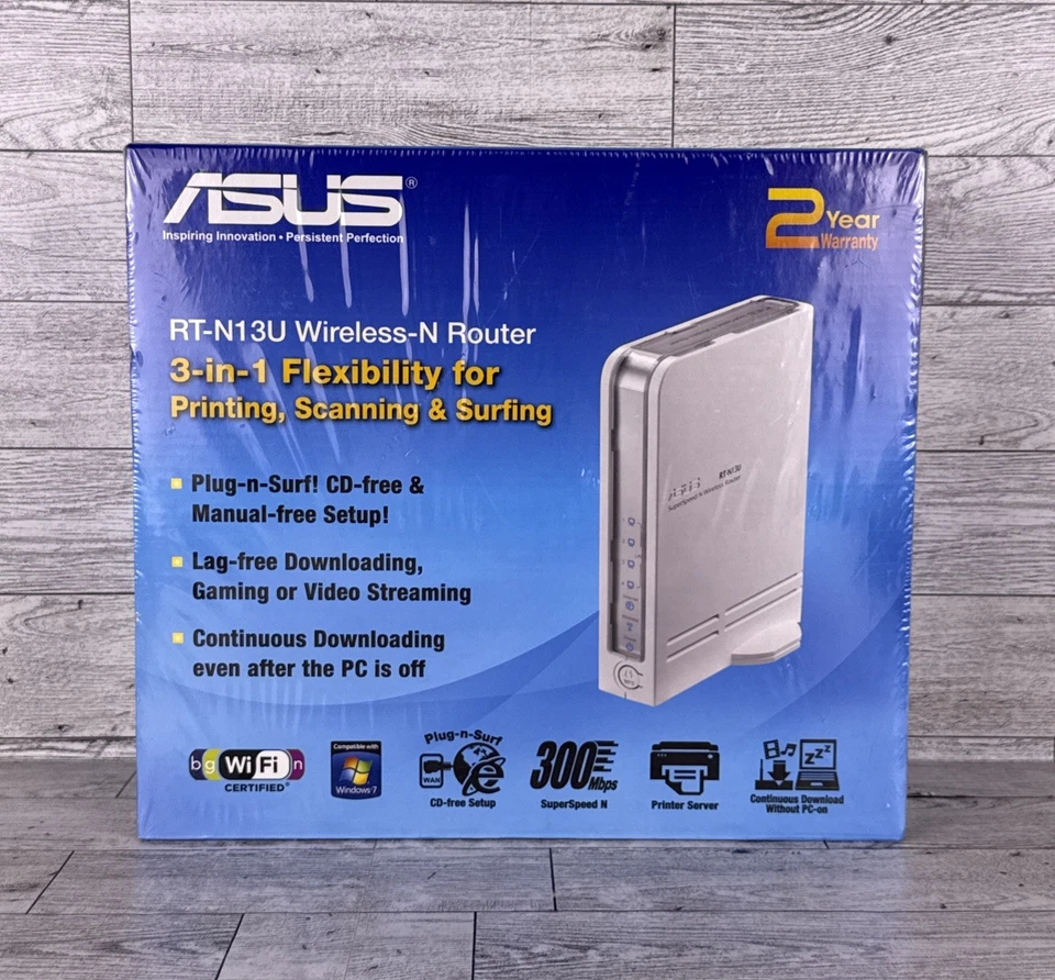 ASUS Wireless-N Router 300 Mbps SuperSpeed Model RT-N13U New In Box Sealed - Image 1 of 4