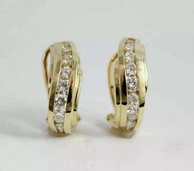 1.50 Ct Lab Created Diamond Women's Huggie Hoop Earrings 14K Yellow Gold Plated - Image 1 of 4
