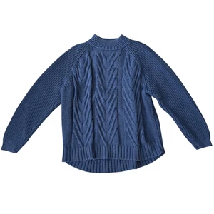 J. Crew Sweater Women's Large Blue Cable Knit Mock Neck Winter Thermal Pullover - Picture 1 of 6
