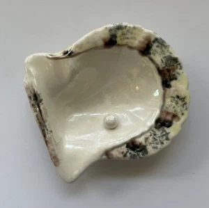 Vintage Ashtray Mikimoto Pearls Shell Oyster Form Iridescent Ceramic - Picture 1 of 4