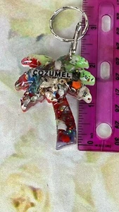 Cozumel Mexico Palm Tree Souvenir Keychain Glitter Thick Design Backpack Charm - Picture 1 of 8