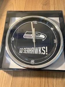 Seattle Seahawks 12" Round Chrome Wall Clock. "GO Seahawks" Official NFL Merch - Picture 1 of 4
