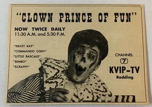 1958 KVIP tv ad ~ CLOWN PRINCE OF FUN kiddie host - Picture 1 of 1