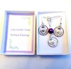 Lucky Scottish Thistle Celtic Necklace & Earrings Silver Plated Faux Pearl & Box