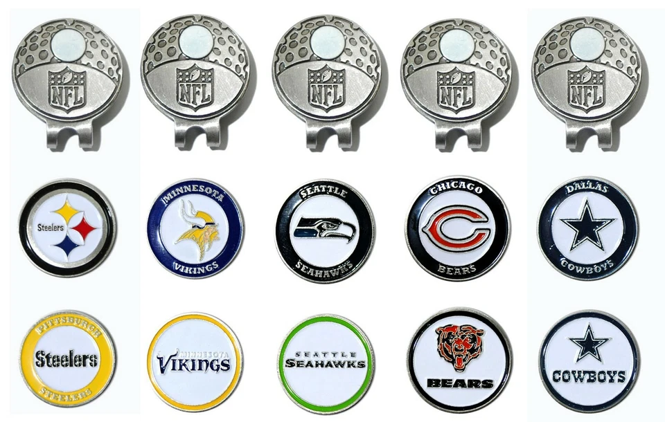 NFL Golf Cap Clip W/ 2  Magnetic Ball Markers - pick your FOOTBALL TEAM - Image 1 of 1