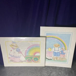 Vintage MICHEL & CO. Art Prints SEALED, 8.5" x 11" Girl Pulling Wagon Rainbow - Picture 1 of 4