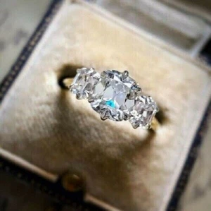 3Ct Lab Created Diamond ThreeStone Engagement Ring 14K Yellow Gold Over - Picture 1 of 3