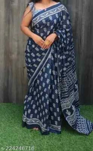 INDISCHER BAGRU BLOCKPRINT REINE WEICHE BAUMWOLLE MULMUL SARI MIT BLUSENTEIL - Bild 1 von 1