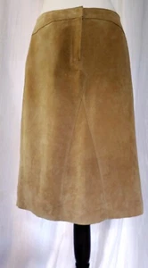 NEW REAL SUEDE Dorothy Perkins Classy Beige Seamed Lined Knee A Line Skirt.12 - Picture 1 of 10