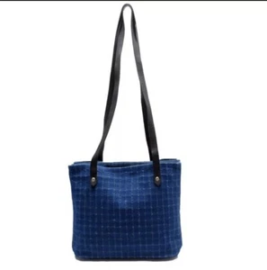 Auth HERMES Shoulder Bag  Tote Bag  Dark Blue/Black cotton/leather Straps - Picture 1 of 11