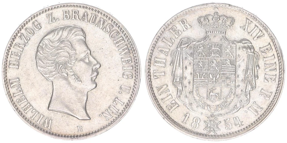 Braunschweig Lüneburg Wilhelm I. 1 Taler 1854 B Fast Vz 79445 - Image 1 of 1