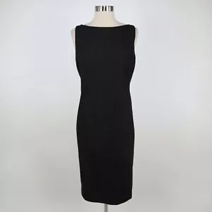 Ralph Lauren Sheath Dress Midi Wool Womens 6 Gray Lurex Pinstripe Black Label - Picture 1 of 10